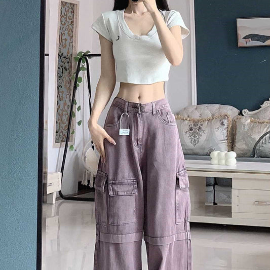 Jeans Cargo Vintage Violet pour Femme