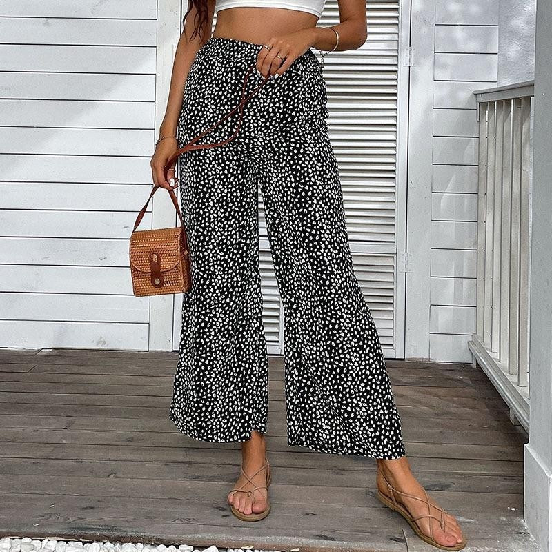 Pantalon large taille élastique imprimé femme