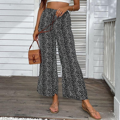 Pantalon large taille élastique imprimé femme