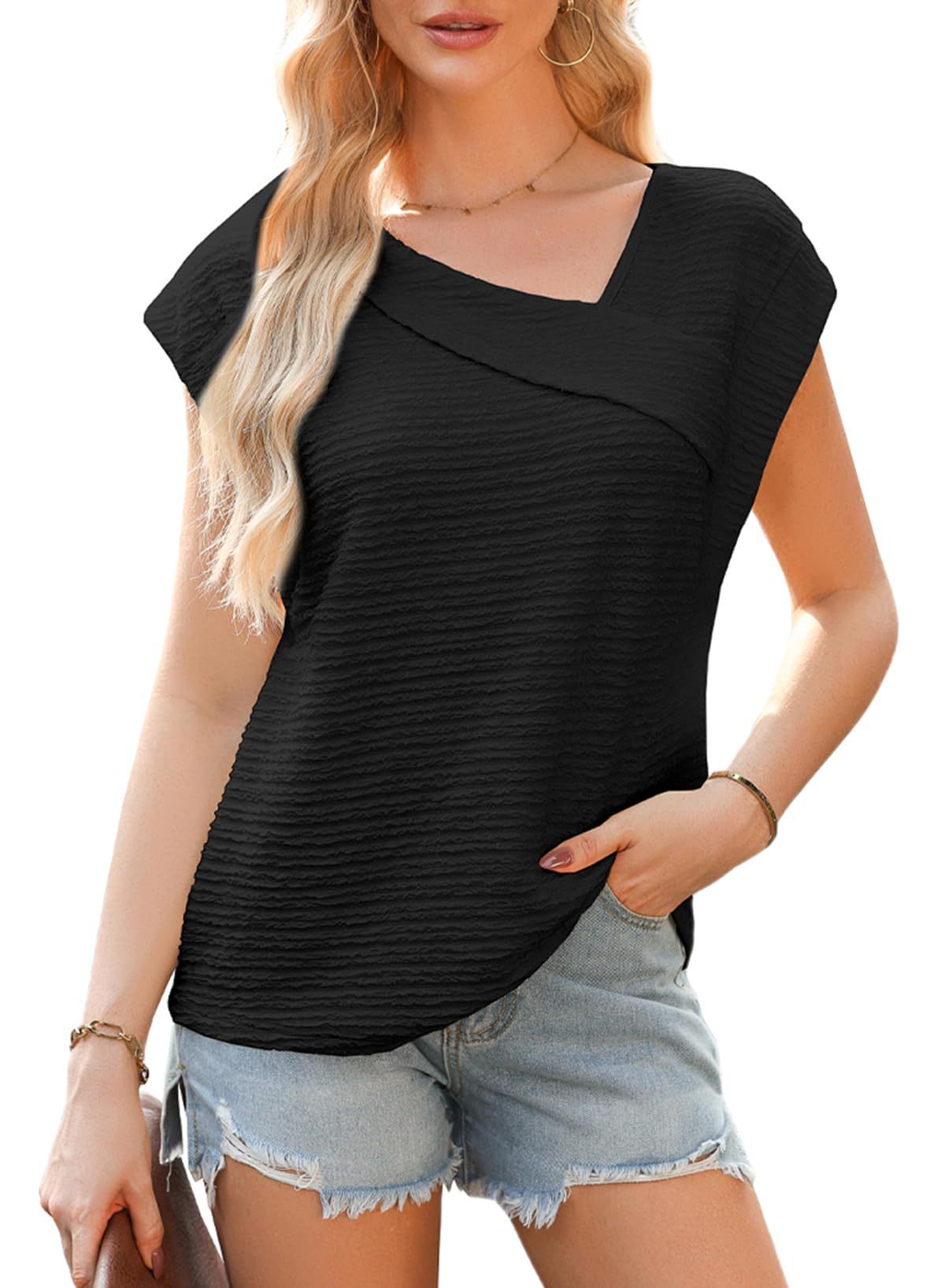 Top casual à col asymétrique et manches courtes