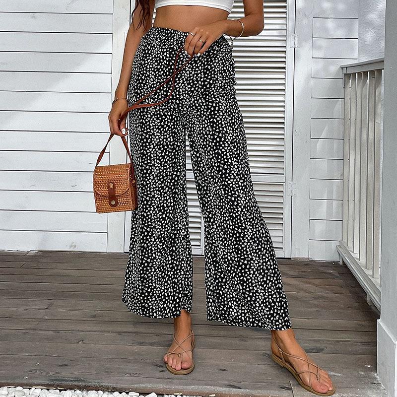 Pantalon large taille élastique imprimé femme